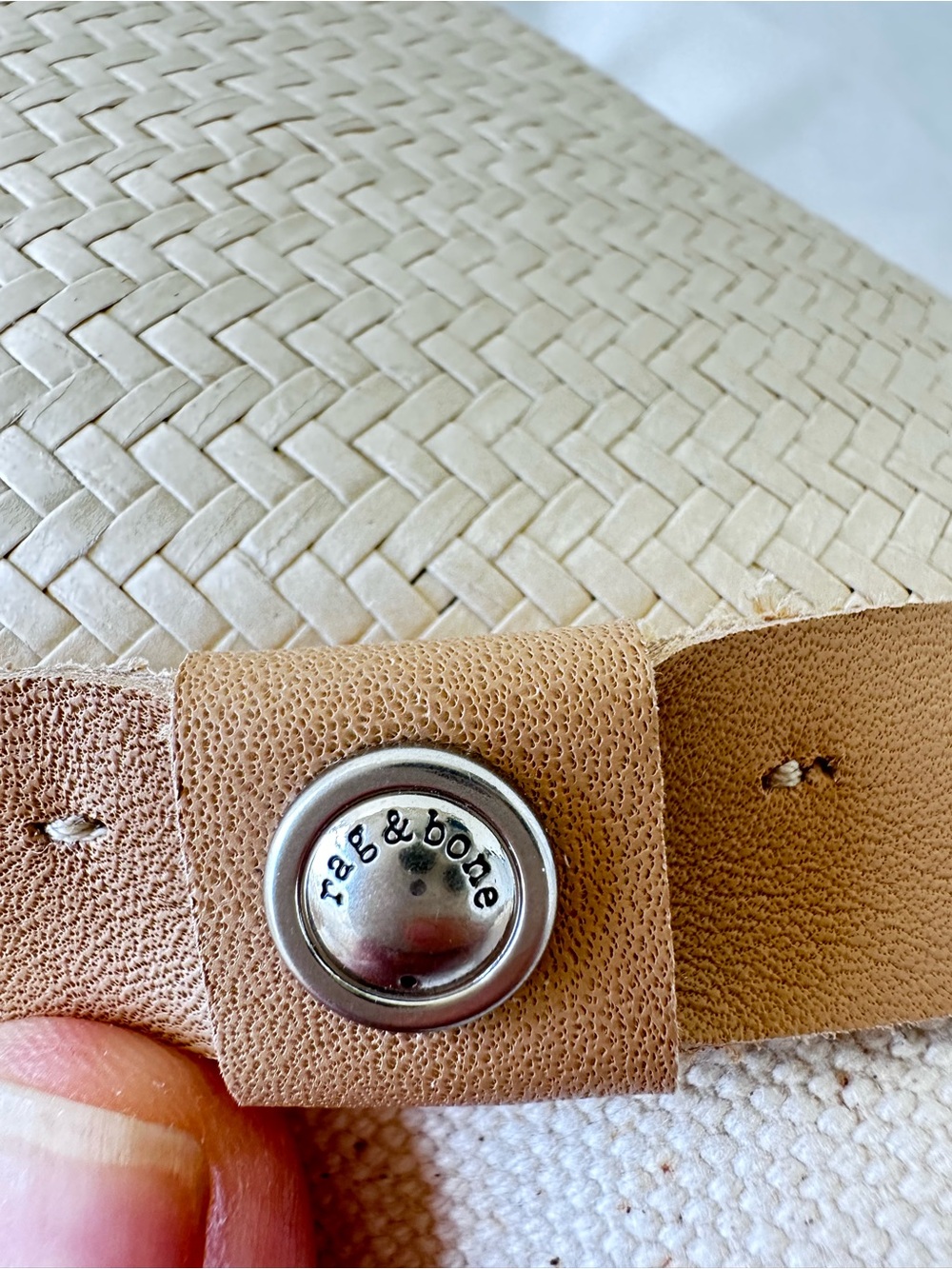 rag & bone  Straw Hat Beige/White w Leather Band Adjustable Size L